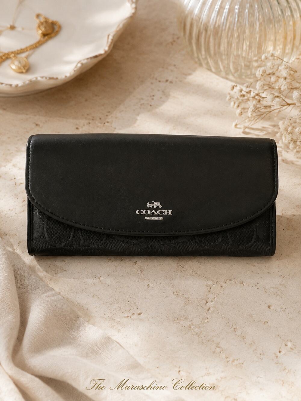 Coach F54022 Slim Envelope Wallet Black Signature Canvas Leather Continental